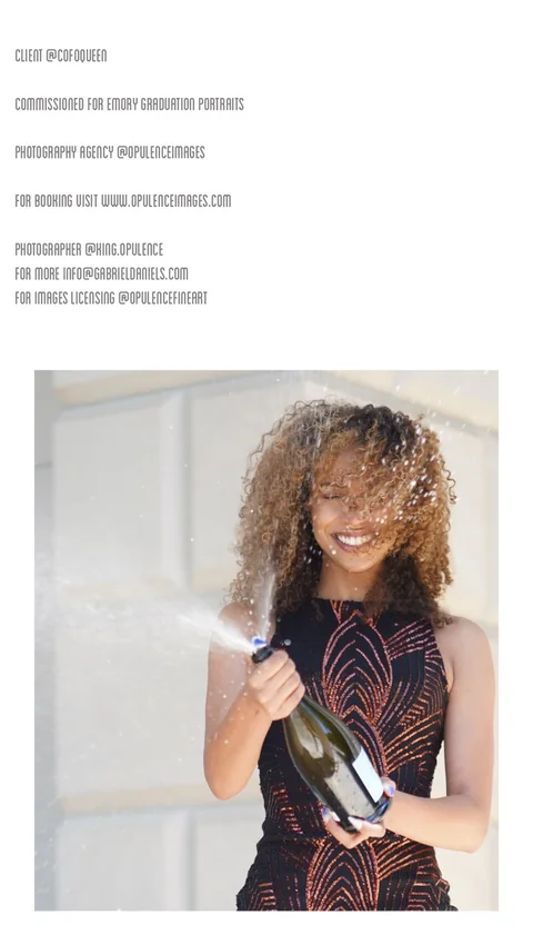 Graduation portrait editorial with a photograph of Claire Ofotokun (COFO) and printed Emory and Opulence Images credits.