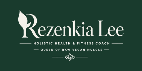 Rezenkia Lee ivory coaching wordmark and botanical detail on an evergreen background.